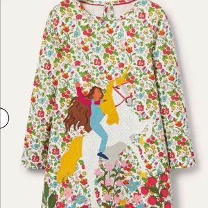 NWOT Mini Boden Appliqué Riding-An-Unicorn Dress